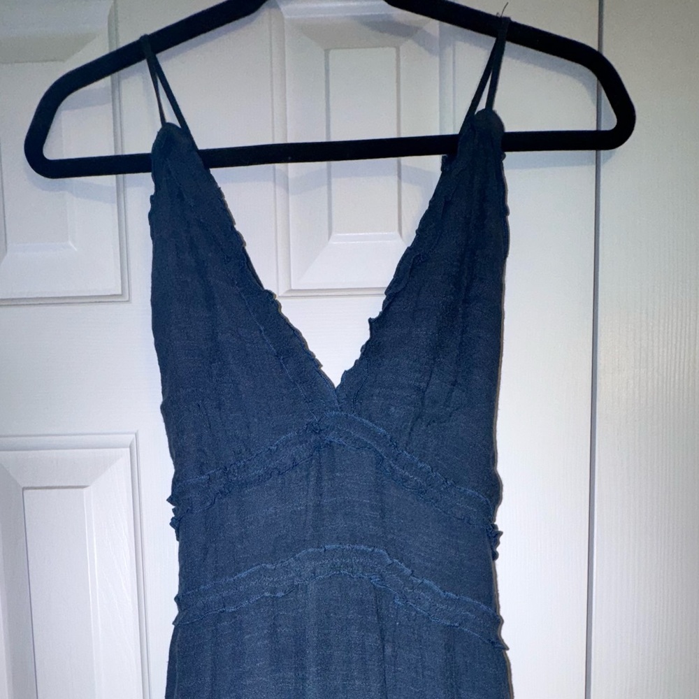 Elegant Deep Blue Midi Dress with Straps